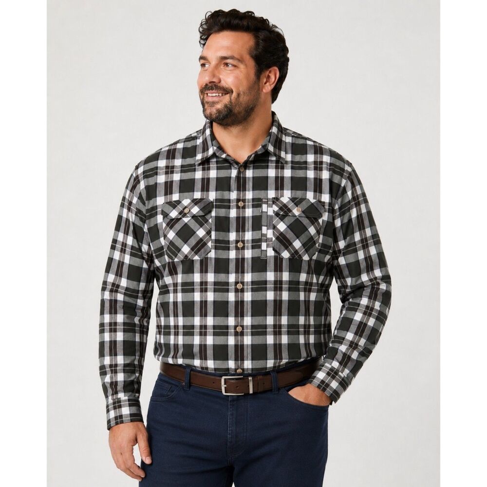 Outdoor Roundtree & Yorke Plaid Shirt Mens 2XL Green Long Sleeve Button Up